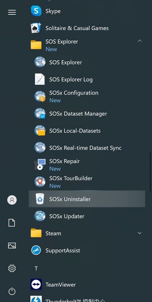 SOSx Uninstaller shortcut in the Start Menu